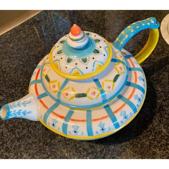 Anthropologie colorful ceramic tea pot - Picture 5 of 7